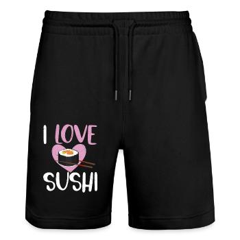 I Love Sushi 2I Love Sushi Japanese Food Japanese - Stanley/Stella Unisex Bio Joggingshorts Trainer  - Schwarz - Vorne - Nik (191cm) & Marisol (170cm)
