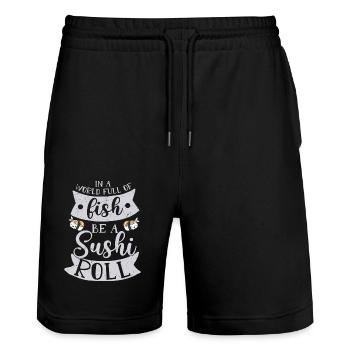 In A World Full Of Fish Be A Sushi Roll 2In A Worl - Stanley/Stella Trainer Unisex Organic Jogging Shorts - black - Front - Nik (191cm) & Marisol (170cm)