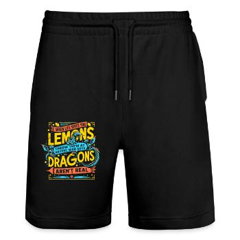 LES DRAGONS SONT RÉELS - Dire drôle que les DRAGONS sont là - Short de jogging bio TRAINER Stanley/Stella unisexe - noir - Devant - Nik (191cm) & Marisol (170cm)
