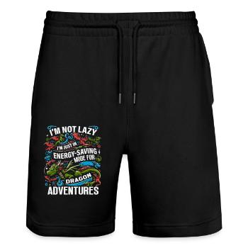 Dragon Adventures – I'm Not Lazy - Dragon Books - Stanley/Stella Trainer Unisex Organic Jogging Shorts - black - Front - Nik (191cm) & Marisol (170cm)