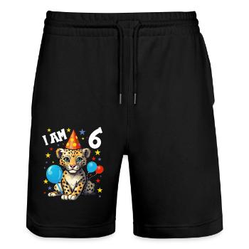 Ich bin 6 Jahre alt Leoparde Leopard 6. Geburtstag - Stanley/Stella Unisex Bio Joggingshorts Trainer  - Schwarz - Vorne - Nik (191cm) & Marisol (170cm)