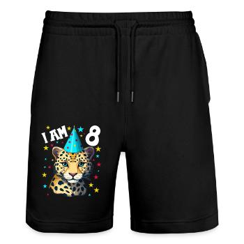 I'm 8 Years Old Leopard Leopard 8th Birthday - Stanley/Stella Trainer Unisex Organic Jogging Shorts - black - Front - Nik (191cm) & Marisol (170cm)