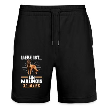 Belgischer Schäferhund Hund Malinois - Stanley/Stella Unisex Bio Joggingshorts Trainer  - Schwarz - Vorne - Nik (191cm) & Marisol (170cm)