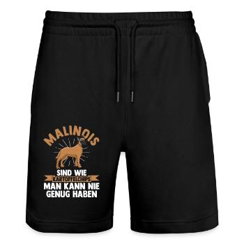 Belgischer Schäferhund Hund Malinois - Stanley/Stella Unisex Bio Joggingshorts Trainer  - Schwarz - Vorne - Nik (191cm) & Marisol (170cm)