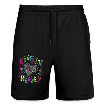 Konfetti im Herzen für Karneval oder Fasching - Stanley/Stella Unisex Bio Joggingshorts Trainer  - Schwarz - Vorne - Nik (191cm) & Marisol (170cm)