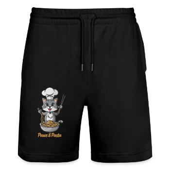 Pattes et pâtes drôles de chats dictons d’animaux - Short de jogging bio TRAINER Stanley/Stella unisexe - noir - Devant - Nik (191cm) & Marisol (170cm)