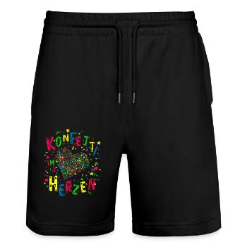 Konfetti im Herzen für Karneval oder Fasching - Stanley/Stella Unisex Bio Joggingshorts Trainer  - Schwarz - Vorne - Nik (191cm) & Marisol (170cm)
