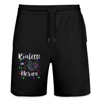 Konfetti im Herzen für Karneval oder Fasching - Stanley/Stella Unisex Bio Joggingshorts Trainer  - Schwarz - Vorne - Nik (191cm) & Marisol (170cm)