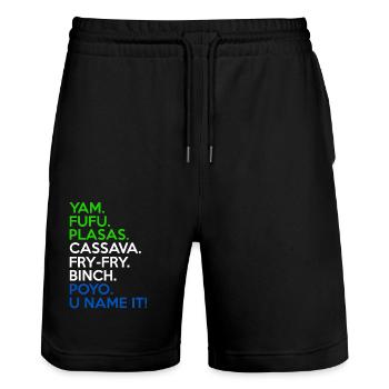 Sierra Leone Flag West African Food Yam Fufu - Stanley/Stella Trainer Unisex Organic Jogging Shorts - black - Front - Nik (191cm) & Marisol (170cm)