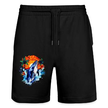 Blauwal - Stanley/Stella Unisex Bio Joggingshorts Trainer  - Schwarz - Vorne - Nik (191cm) & Marisol (170cm)