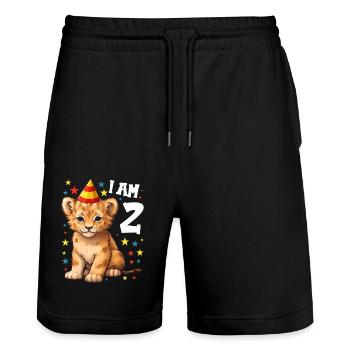 I'm 2 Years Old Lion Leo 2nd Birthday - Stanley/Stella Trainer Unisex Organic Jogging Shorts - black - Front - Nik (191cm) & Marisol (170cm)