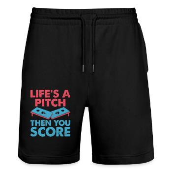 Cornhole Players Cornhole Sports Funny Cornhole Be - Stanley/Stella Trainer Unisex Organic Jogging Shorts - black - Front - Nik (191cm) & Marisol (170cm)