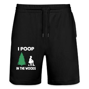 Poop In The Woods Natur Outdoor Reisen Geschenk - Stanley/Stella Unisex Bio Joggingshorts Trainer  - Schwarz - Vorne - Nik (191cm) & Marisol (170cm)