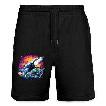 Blauwal - Stanley/Stella Unisex Bio Joggingshorts Trainer  - Schwarz - Vorne - Nik (191cm) & Marisol (170cm)