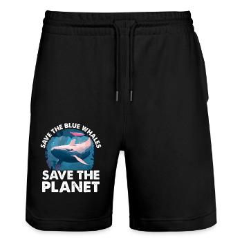 Sauvez les baleines bleues sauvez la planète - Short de jogging bio TRAINER Stanley/Stella unisexe - noir - Devant - Nik (191cm) & Marisol (170cm)