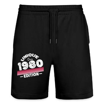 Unique Since 1980's Edition Birthday Vintage 1980's - Stanley/Stella Trainer Unisex Organic Jogging Shorts - black - Front - Nik (191cm) & Marisol (170cm)