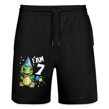 I' Turtles Turtle 7th Birthday - Stanley/Stella Trainer Unisex Organic Jogging Shorts - black - Front - Nik (191cm) & Marisol (170cm)