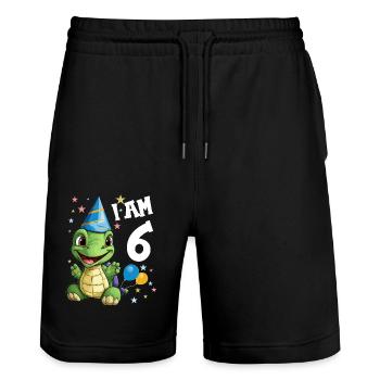 Je suis 6 tortues Tortue 6e anniversaire - Short de jogging bio TRAINER Stanley/Stella unisexe - noir - Devant - Nik (191cm) & Marisol (170cm)