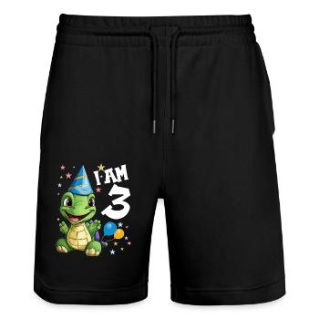 Ich bin 3 Schildkröten Schildkröte 3. Geburtstag - Stanley/Stella Unisex Bio Joggingshorts Trainer  - Schwarz - Vorne - Nik (191cm) & Marisol (170cm)