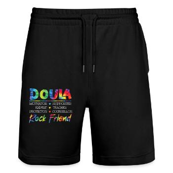 Doula Birth Worker Doula Motivator - Stanley/Stella Unisex Bio Joggingshorts Trainer  - Schwarz - Vorne - Nik (191cm) & Marisol (170cm)