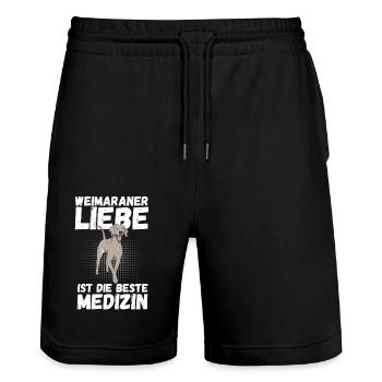 Hund Weimaraner - Stanley/Stella Unisex Bio Joggingshorts Trainer  - Schwarz - Vorne - Nik (191cm) & Marisol (170cm)