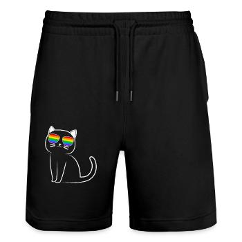 Chat LGBT Design Gay Lesbienne Lunettes De Soleil - Short de jogging bio TRAINER Stanley/Stella unisexe - noir - Devant - Nik (191cm) & Marisol (170cm)