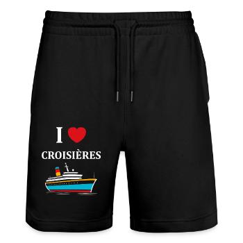 I love Croisières - Short de jogging bio TRAINER Stanley/Stella unisexe - noir - Devant - Nik (191cm) & Marisol (170cm)