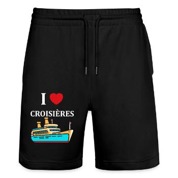 I love Croisières - Short de jogging bio TRAINER Stanley/Stella unisexe - noir - Devant - Nik (191cm) & Marisol (170cm)