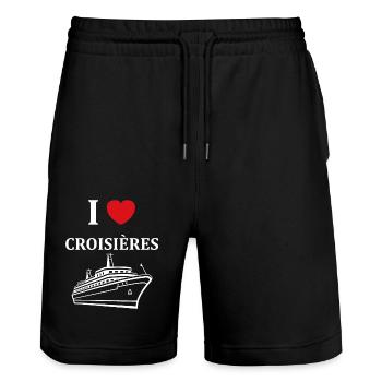 I love Croisières - Short de jogging bio TRAINER Stanley/Stella unisexe - noir - Devant - Nik (191cm) & Marisol (170cm)