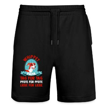 Dog Dog Daddy Father WhippetDad Whippet - Stanley/Stella Trainer Unisex Organic Jogging Shorts - black - Front - Nik (191cm) & Marisol (170cm)