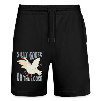 Die Dumme Gans Auf Freiem Fuß - Stanley/Stella Unisex Bio Joggingshorts Trainer  - Schwarz - Vorne - Nik (191cm) & Marisol (170cm)