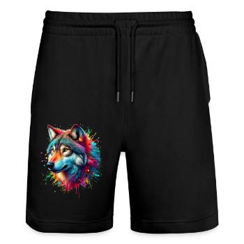 Loup aux mille couleurs - Short de jogging bio TRAINER Stanley/Stella unisexe - noir - Devant - Nik (191cm) & Marisol (170cm)