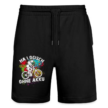 Logisch fahre ich Fahrrad ohne Akku und ohne Motor - Stanley/Stella Unisex Bio Joggingshorts Trainer  - Schwarz - Vorne - Nik (191cm) & Marisol (170cm)