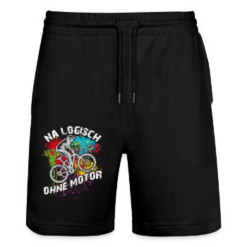 Logisch fahre ich ohne Akku ohne Motor - Stanley/Stella Unisex Bio Joggingshorts Trainer  - Schwarz - Vorne - Nik (191cm) & Marisol (170cm)
