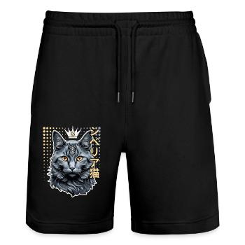 Sibirische Katze - Stanley/Stella Unisex Bio Joggingshorts Trainer  - Schwarz - Vorne - Nik (191cm) & Marisol (170cm)