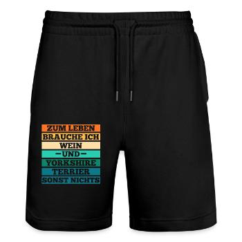 Hund Wein Yorkshire Terrier - Stanley/Stella Unisex Bio Joggingshorts Trainer  - Schwarz - Vorne - Nik (191cm) & Marisol (170cm)