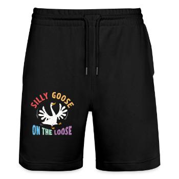 Die Dumme Gans Auf Freiem Fuß - Stanley/Stella Unisex Bio Joggingshorts Trainer  - Schwarz - Vorne - Nik (191cm) & Marisol (170cm)