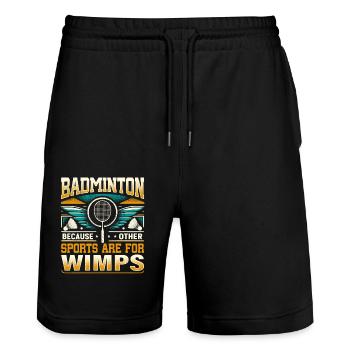 BADMINTON - D’autres sports sont pour les mauviettes - Short de jogging bio TRAINER Stanley/Stella unisexe - noir - Devant - Nik (191cm) & Marisol (170cm)
