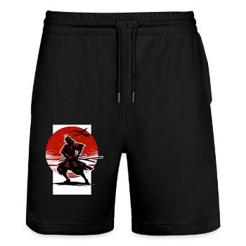 Japanische Samurai Silhouette Vintage Kämpfer - Stanley/Stella Unisex Bio Joggingshorts Trainer  - Schwarz - Vorne - Nik (191cm) & Marisol (170cm)