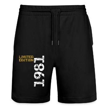1981 Limited Edition Geburtstag Geschenk Frau Mann - Stanley/Stella Unisex Bio Joggingshorts Trainer  - Schwarz - Vorne - Nik (191cm) & Marisol (170cm)