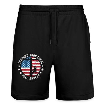 Unterstützen Sie Ihren Lokalen Pole Dancer Lineman - Stanley/Stella Unisex Bio Joggingshorts Trainer  - Schwarz - Vorne - Nik (191cm) & Marisol (170cm)