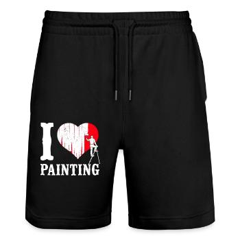 Peintre en bâtiment décorateur Coeur I - Short de jogging bio TRAINER Stanley/Stella unisexe - noir - Devant - Nik (191cm) & Marisol (170cm)
