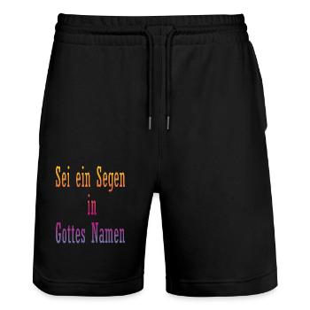 Sei ein Segen in Gottes Namen - Stanley/Stella Unisex Bio Joggingshorts Trainer  - Schwarz - Vorne - Nik (191cm) & Marisol (170cm)