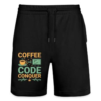 Coffee Coding Programmer Coder Developer Nerd Coff - Stanley/Stella Trainer Unisex Organic Jogging Shorts - black - Front - Nik (191cm) & Marisol (170cm)