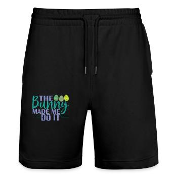 The Bunny Made me do it Ostern Ostereier - Stanley/Stella Unisex Bio Joggingshorts Trainer  - Schwarz - Vorne - Nik (191cm) & Marisol (170cm)