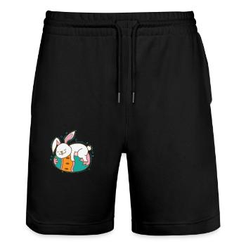 Easter Bunny on Easter Egg Spring - Stanley/Stella Trainer Unisex Organic Jogging Shorts - black - Front - Nik (191cm) & Marisol (170cm)