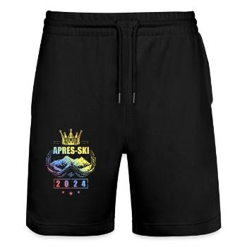 Apres Ski 2024 Bunt Ski Urlaub Berge - Stanley/Stella Unisex Bio Joggingshorts Trainer  - Schwarz - Vorne - Nik (191cm) & Marisol (170cm)