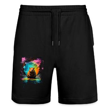 Capybara - Short de jogging bio TRAINER Stanley/Stella unisexe - noir - Devant - Nik (191cm) & Marisol (170cm)