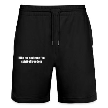 Wandern - Hike on, embrace the spirit of freedom - Stanley/Stella Trainer Unisex Organic Jogging Shorts - black - Front - Nik (191cm) & Marisol (170cm)