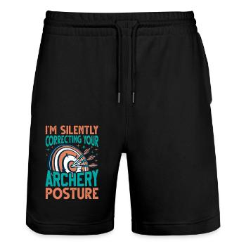 Bogenschießen Trainer Spruch - Bogenschütze Übung - Stanley/Stella Unisex Bio Joggingshorts Trainer  - Schwarz - Vorne - Nik (191cm) & Marisol (170cm)